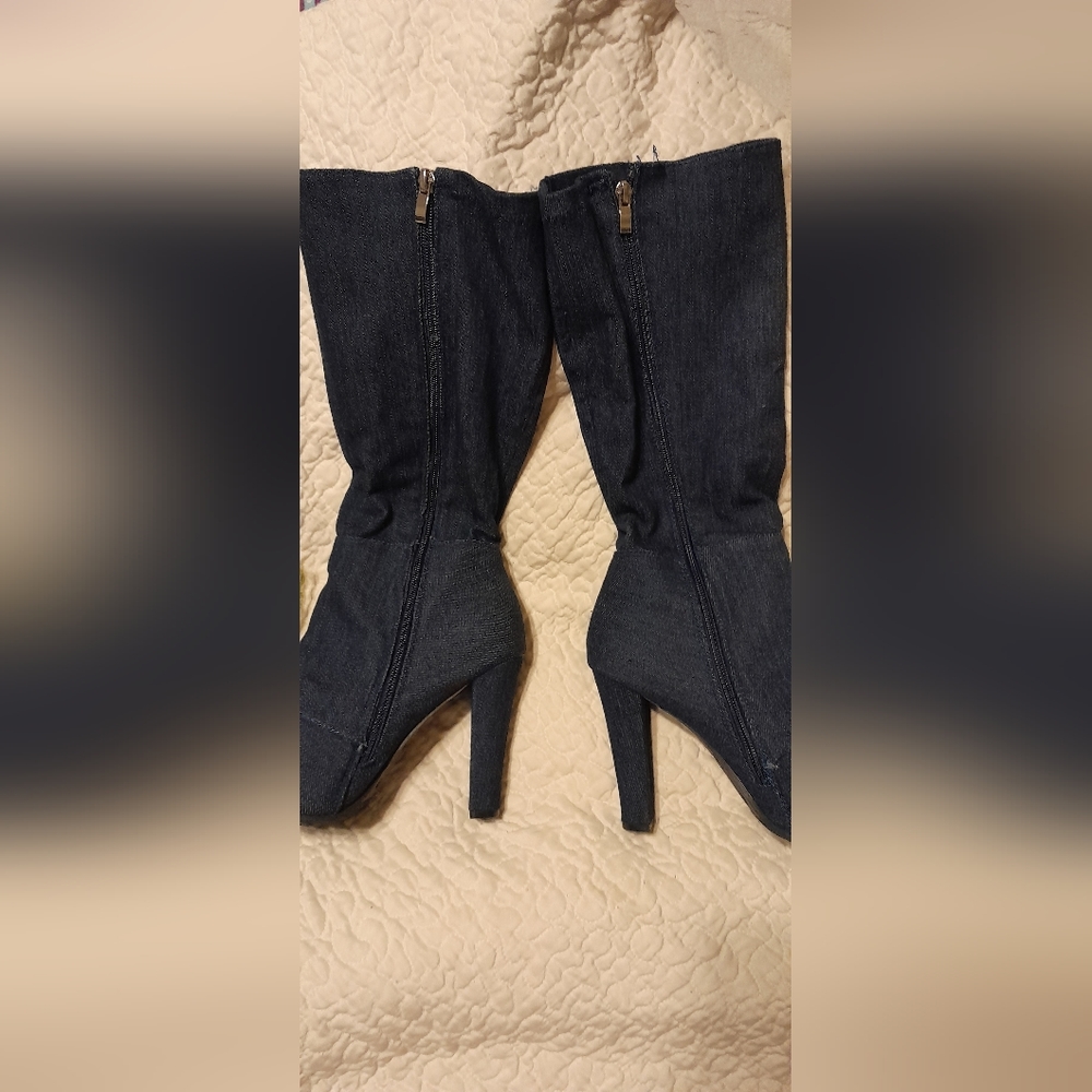 Forever 🧚♀️ Denim Boots Blue high heel 9 - Picture 4 of 11